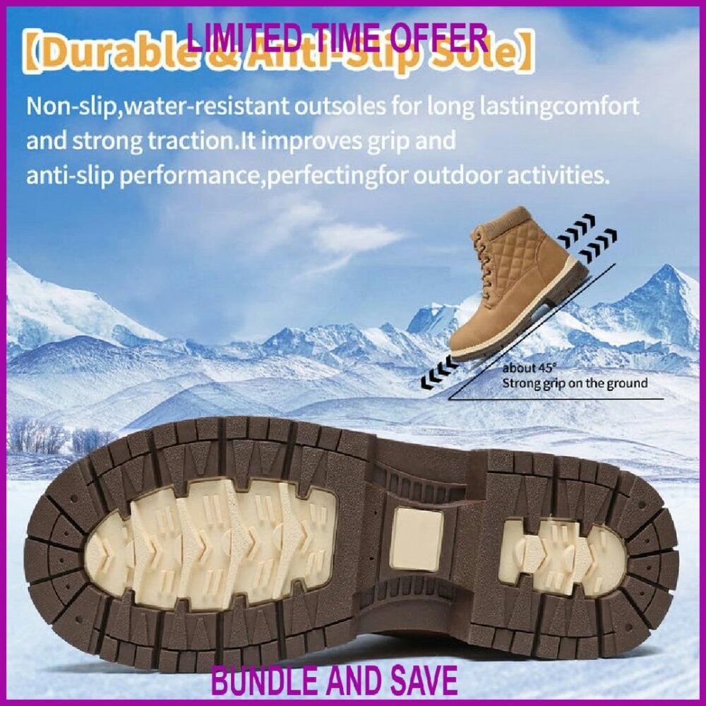 Women's Waterproof Winter Hiking Boots Fur Lined Ankle Booties Non-Slip - Picture 4 of 7